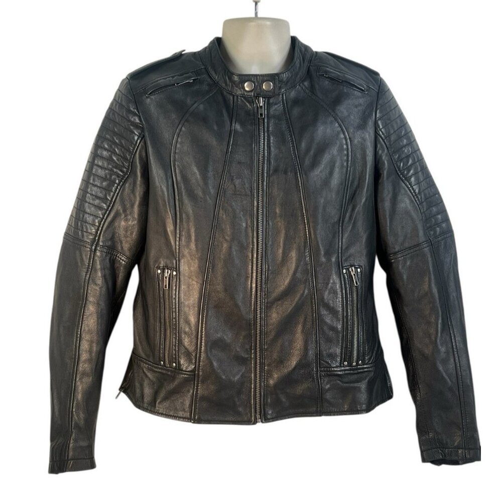 vtg First Classic Lambs Leather Gear Biker Cafe Racer style Jacket sz L black‎